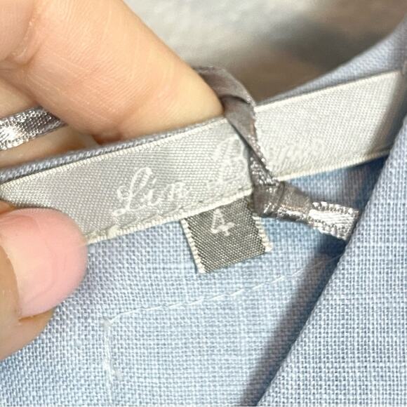 Lin Blanc Linen Top Blouse Long Sleeve Woman’s size 4 Blue - Picture 6 of 9